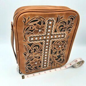 Montana West Western Style Tooled Leather Studded Bible Case Cover - XL